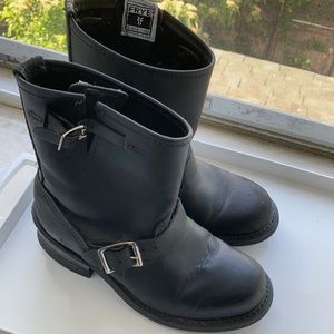 Frye Black Leather Biker/Engineer Boots